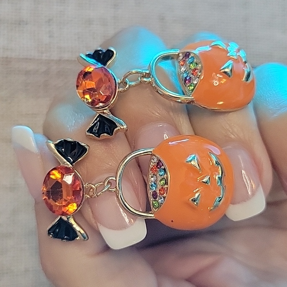 Halloween Pumpkin Earrings with Candy Design
